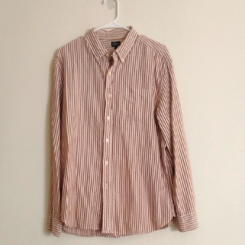 L.L. Bean Casual Button Down Shirt Brown and White Mens Large